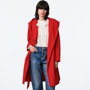 Zara Red Belted Hooded Coat